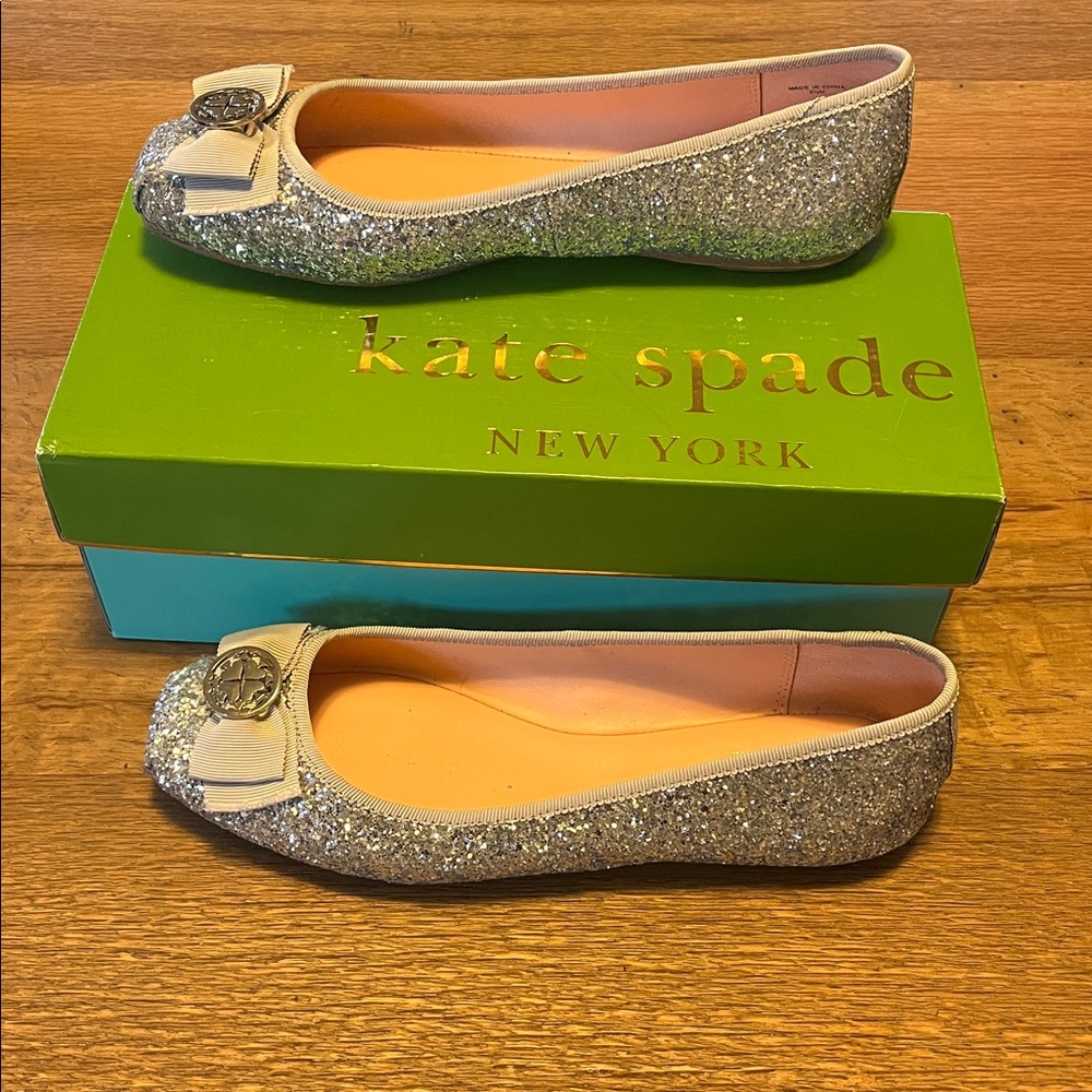 Kate Spade Silver Glitter Bow Flats